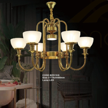 CODE: MZD19/6: Đèn chùm 6 tay, chao thủy tinh  - KT: Ø774mm x H480mm - Đèn LED