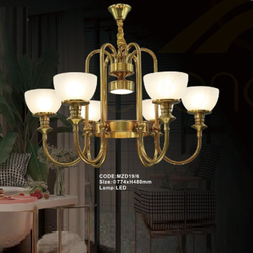 CODE: MZD19/6: Đèn chùm 6 tay, chao thủy tinh  - KT: Ø774mm x H480mm - Đèn LED