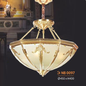 NV - NB 0097: Đèn thả đồng - KT: Ø450mm x H400mm - LED 5W x 4 bóng