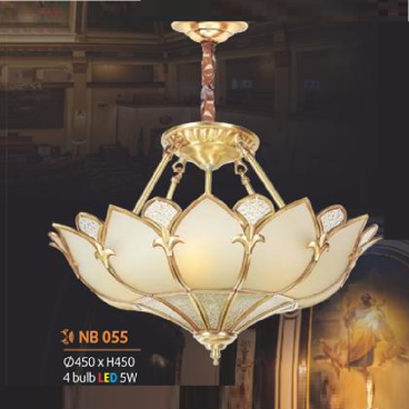 NV - NB 055: Đèn thả đồng - KT: Ø450mm x H450mm - LED 5W x 4 bóng