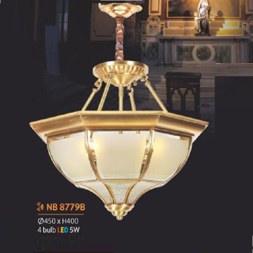 NV - NB 8779B: Đèn thả đồng - KT: Ø450mm x H400mm - LED 5W x 4 bóng