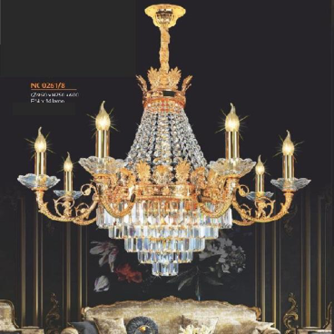 NC 0261/8: Đèn chùm Phale nến, thân đồng - KT: Ø950mm x H750mm + 600mm - Đèn chân E14 x 8 bóng