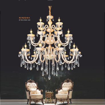 NC 141/12 +8+4:  Đèn chùm nến 24 tay - KT: Ø1150mm x H1200mm + 600mm - Đèn nến chân E14 x 24 bóng