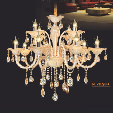 NC 2102/8+4:  Đèn chùm nến 12 tay - KT: Ø850mm x H750mm + 400mm - Đèn nến chân E14 x 12 bóng
