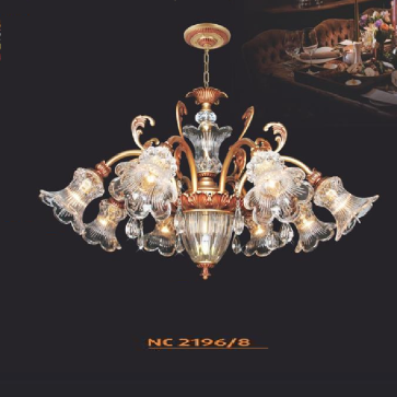 NC  2196/8: Đèn chùm 8 tay - KT: Ø900mm x H540mm + 400mm - Đèn chân E27 x 1+ E14 x 8 bóng