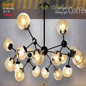 NC - 321/18: Chùm bi 18 chao thuỷ tinh màu trà, KT: Ø1100mm*H700mm