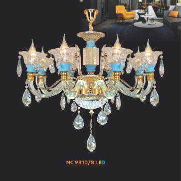 NC 9310/8 LED: Đèn chùm nến 8 tay - KT: Ø800mm x H600mm + 500mm - Đèn nến chân E14 x 8 bóng + Đèn LED