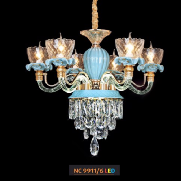 NC 9911/6 LED: Đèn chùm nến 6 tay - KT: Ø650mm x H600mm + 500mm - Đèn nến chân E14 x 6 bóng + Đèn LED