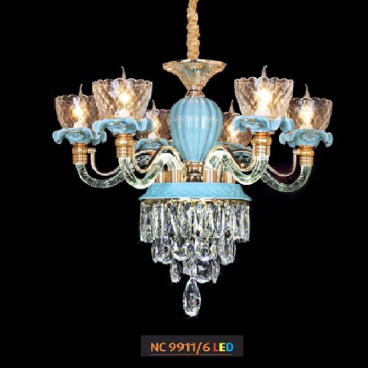 NC 9911/6 LED: Đèn chùm nến 6 tay - KT: Ø650mm x H600mm + 500mm - Đèn nến chân E14 x 6 bóng + Đèn LED