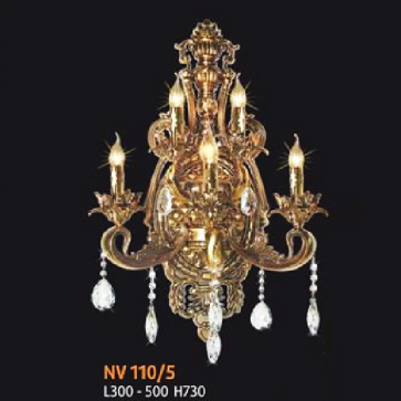 NV 110/5: Đèn vách nến 5 bóng - KT: L300mm x W500mmx H730mm - Đèn nến chân E14 x 5 bóng