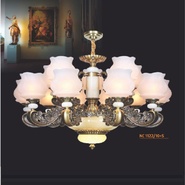NC 1122/10+5: Đèn chùm 15 tay - KT: Ø1100mm x H700mm - Bóng đèn E27 x 15 bóng + Đèn LED