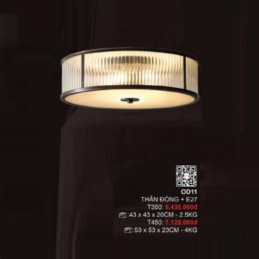 35 - OD11: Đèn ốp trần thân đồng, chao thủy tinh - KT: Ø450mm - Bóng đèn E27