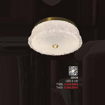 35 - OD36: Đèn ốp trần thân đồng, chao thủy tinh - KT: Ø400mm - Đèn LED đổi 3 màu