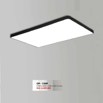 OP - 1249: Đèn áp trần chữ nhật LED - KT: L900mm x W600mm x H50mm - Đèn LED đổi 3 màu