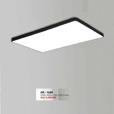 OP - 1249: Đèn áp trần chữ nhật LED - KT: L900mm x W600mm x H50mm - Đèn LED đổi 3 màu