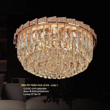 CODE: OTPL8830/600: Đèn áp trần Phale K9 - KT: Ø600mm x H260mm - Bóng đèn E14 x 12 bóng