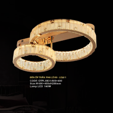 CODE: OTPL8831/800+500: Đèn áp trần LED Phale - KT: Ø(600 +400)mm x H280mm - Đèn LED 140W