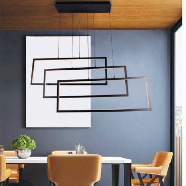 AU -TL - P18010/96W-B/BK:  Đèn thả LED 3 vòng - KT: L1210mm x W220mm x H1200mm - Đèn LED 96W ánh sáng vàng 3000K