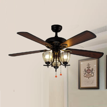 QT5218: Quạt trần đèn 5 cánh, chao thủy tinh