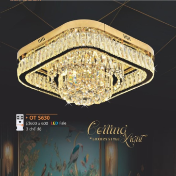 AD - OT S630: Đèn áp trần LED Phale vuông - KT: L600mm x W600mm - Đèn LED đổi 3 màu