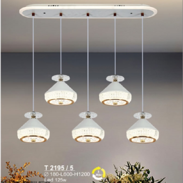 SN - T  2195/5: Đèn thả  ngang 5 bóng - KT: Ø180mm x L600mm x H1200mm - Đèn LED đổi 3 màu