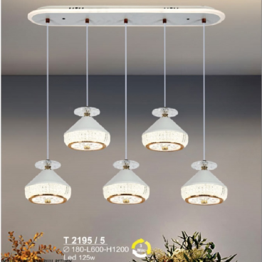 SN - T  2195/5: Đèn thả  ngang 5 bóng - KT: Ø180mm x L600mm x H1200mm - Đèn LED đổi 3 màu