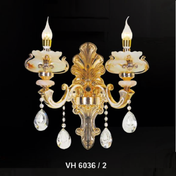 SN - VH - 6036/2: Đèn vách nến chao đá - KT: Ø400mm x H400mm - Đèn E14 x 2 bóng