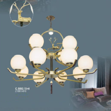 S  - C 5092/8 +4: Đèn chùm 12 tay  - KT: Ø950mm x H610mm - Bóng đèn chân E27 x 12 bóng