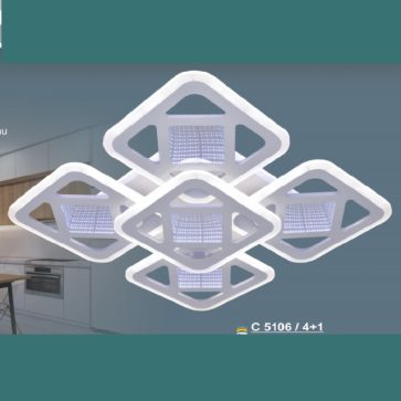 SN  - C 5106/4+1: Đèn áp trần LED - KT: L530mm x W530mm - Đèn LED 135W x 2 đổi 3 màu - Remote