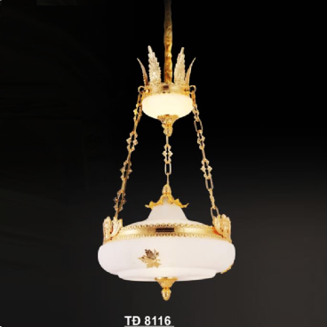 SN - TĐ 8116: Đèn thả đồng xi vàng 24K - KT: Ø350mm x H800mm - Đèn chân E14 x 4 bóng