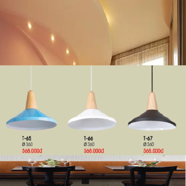VE - T - 65/ T-66/ T -67: Đèn thả đơn chao màu ( Xanh/Trắng/Đen) - KT: Ø360mm - Bóng đèn E27 x 1