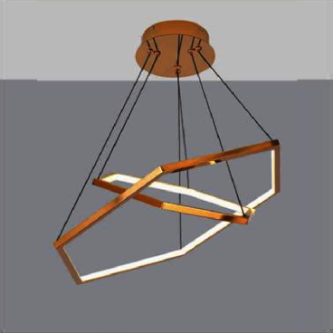 EU - T - 03: Đèn thả 2 vòng LED màu vân gỗ - KT: Ø( 800+1000)mm x H1500mm  - Đèn LED 112W x 2 đổi 3 màu - Remote