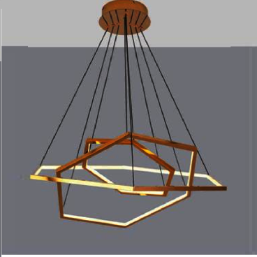EU - T - 04: Đèn thả 3 vòng LED màu vân gỗ - KT: Ø(400+ 600+ 800)mm x H1500mm  - Đèn LED 110W x 2 đổi 3 màu - Remote