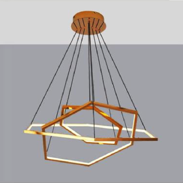 EU - T - 05: Đèn thả 3 vòng LED màu vân gỗ - KT: Ø(600+ 800+ 1000)mm x H1500mm  - Đèn LED 148W x 2 đổi 3 màu - Remote