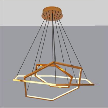 EU - T - 06: Đèn thả 3 vòng LED màu vân gỗ - KT: Ø(800+ 1000+ 1200)mm x H1500mm  - Đèn LED 188W x 2 đổi 3 màu - Remote