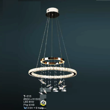 E - T-111: Đèn thả LED Phale K9 - KT: Ø650mm x H1500mm - Đèn LED đổi 3 màu