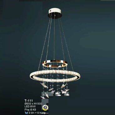 E - T-111: Đèn thả LED Phale K9 - KT: Ø650mm x H1500mm - Đèn LED đổi 3 màu