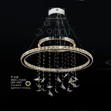 E - T-113: Đèn thả LED Phale K9 - KT: Ø900mm x H2000mm - Đèn LED 125W đổi 3 màu