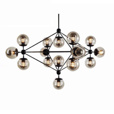 TTK01T15: Đèn chùm thân xi vàng chao thủy tinh 15 bóng - KT: L1500mm x H1000mnm - Bóng đèn E27 x 15 Bóng