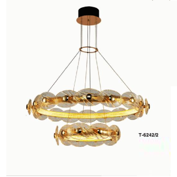 EU - T - 6242/2: Đèn thả vòng LED - KT: Ø(880mm + 480mm ) x H1000mm - Đèn LED 120W đổi 3 màu