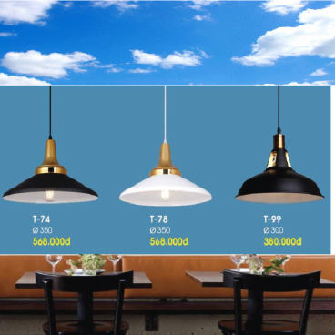 VE - T 74/ T 78: Đèn thả đơn chao ( Đen/Trắng) - KT: Ø350mm  - Bóng đèn E27x1