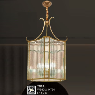 35 - TD20: Đèn thả chao thủy tinh - KT: W560mm x H750mm - Bóng đèn E14 x 6 bóng