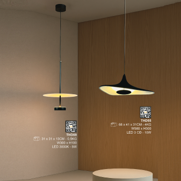 THD55: Đèn thả đơn - KT: Ø580mm  x H300mm - Đèn LED 10W đổi 3 màu