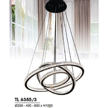 HF - TL 6385/3: Đèn thả 3 vòng LED - KT: Ø(250+400+600)mm x H1000mm - Đèn LED đổi 3 màu