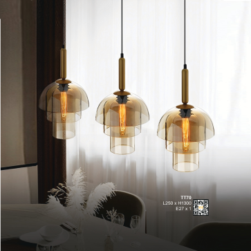 TT70: Đèn thả đơn chao thủy tinh - KT: L250mm x H1300mm - Đèn E27 x 1 bóng