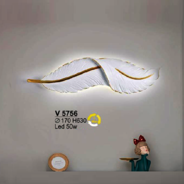 SN - V 5756: Đèn gắn tường LED hình chiếc lá   - KT: Ø170mm x H530mm - Bóng đèn LED đổi 3 màu