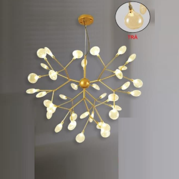 TTKHERA36  VÀNG/ĐEN: Đèn thả,( thân màu vàng/đen) chao thủy tinh màu ( đục/trong/khói) - KT: Ø620mm - Bóng đèn LED G4 x 36 bóng