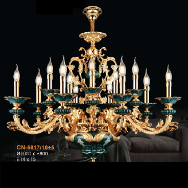 VE - CN - 5017/10+5: Đèn chùm nến 15 tay - KT: Ø1000mm x H800mm - Bóng đèn E14 x 15 bóng