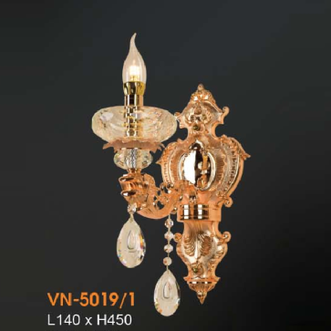 VE - VN - 5019/1: Đèn vách nến chao thủy tinh - KT: L140mm x H450mm - Đèn E14 x 1 bóng