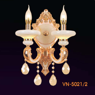 VE - VN - 5021/2: Đèn vách nến đôi, chao đá - KT: L360mm x H450mm - Đèn E14 x 2 bóng